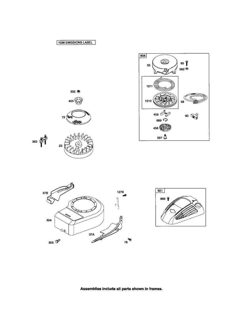 Rewind Starter/Blower Housing Diagram and Parts List for 10M900 0005-0712 Briggs and Stratton Engine
